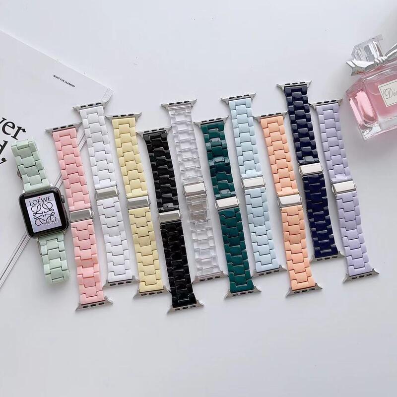 Lightness Charm Resin Watch Band Metal Buckle for Appled Watch Strap Women Man 38mm 42mm Replacement Wristband