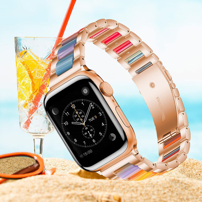 SWstrap Fashion Women Resin Watch Bands Luxury Stainless Steel Watch Strap Colored Smart Acrylic Floral Bands for Apple Watch