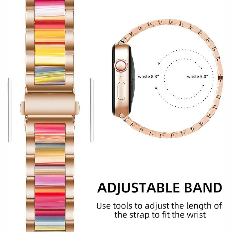 SWstrap Fashion Women Resin Watch Bands Luxury Stainless Steel Watch Strap Colored Smart Acrylic Floral Bands for Apple Watch