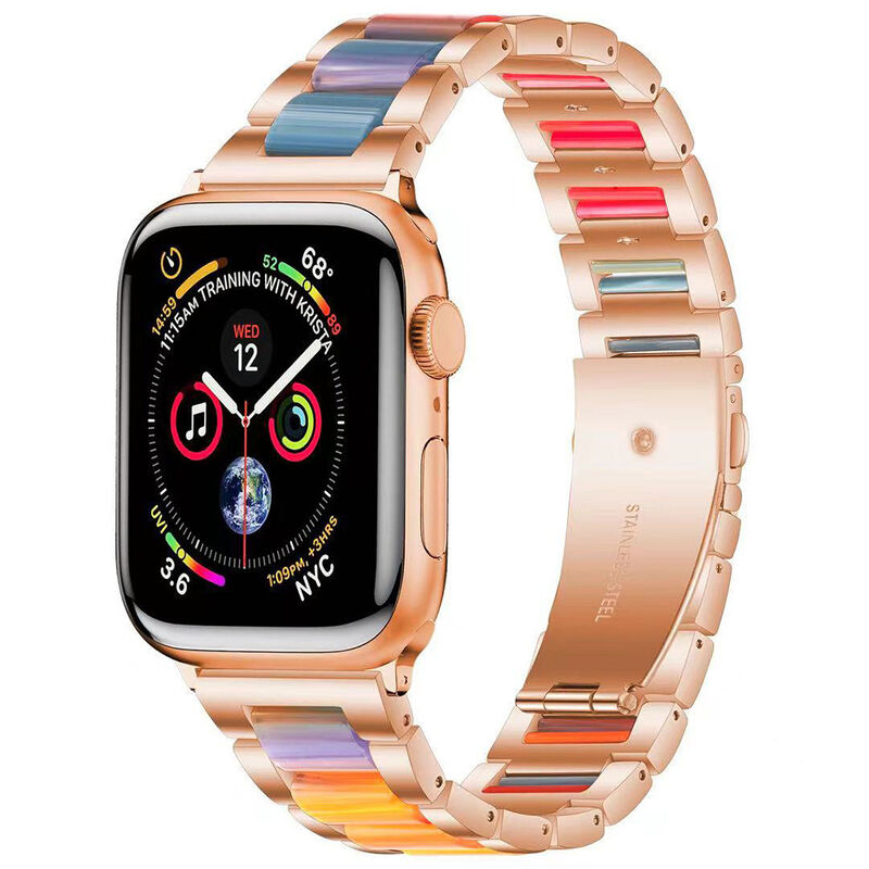 SWstrap Fashion Women Resin Watch Bands Luxury Stainless Steel Watch Strap Colored Smart Acrylic Floral Bands for Apple Watch