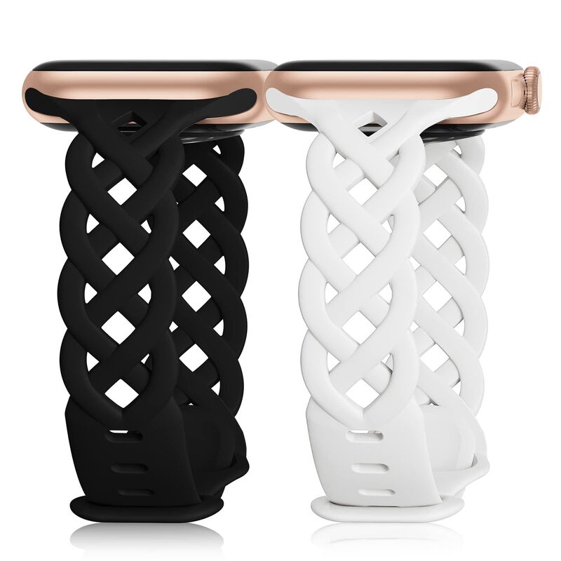SWstrap Women Luxury Watch Bands Chain for Apple Watch Utra 49mm Silicone Strap Hollow-Out Rubber Strap Series 7 8 SE Wrist Band