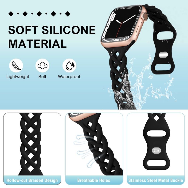 SWstrap Women Luxury Watch Bands Chain for Apple Watch Utra 49mm Silicone Strap Hollow-Out Rubber Strap Series 7 8 SE Wrist Band