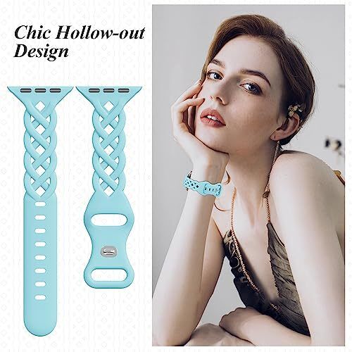 SWstrap Women Luxury Watch Bands Chain for Apple Watch Utra 49mm Silicone Strap Hollow-Out Rubber Strap Series 7 8 SE Wrist Band