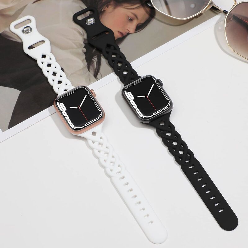 SWstrap Women Luxury Watch Bands Chain for Apple Watch Utra 49mm Silicone Strap Hollow-Out Rubber Strap Series 7 8 SE Wrist Band