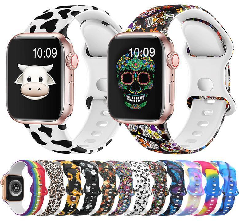 SWstrap Print Silicone Watch Band for Apple Watch SE 8 7 6 5 4 3 Ultra Smart Watch Accessories Belt Silicone Bracelet
