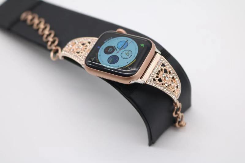 Luxury Bling Diamond Women Bracelet for Apple Watch Band Series 6 SE 5 4 3 Metal Strap for IWatch 40mm 44mm 38mm 42mm Chain Belt