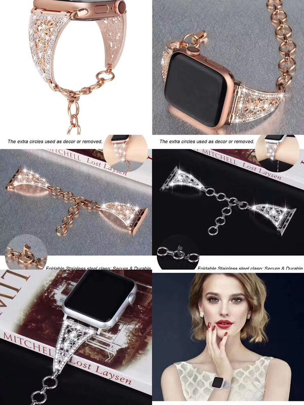 Luxury Bling Diamond Women Bracelet for Apple Watch Band Series 6 SE 5 4 3 Metal Strap for IWatch 40mm 44mm 38mm 42mm Chain Belt