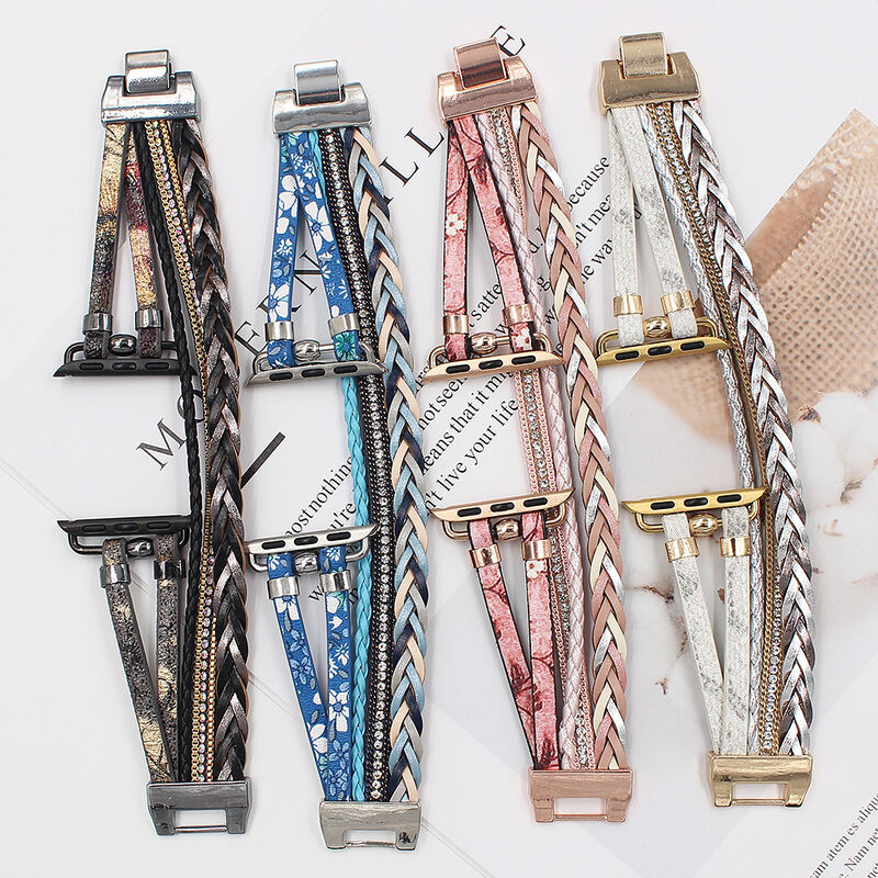 Fashion Leather Bands for Apple Watch Women, Bracelets Jewelry Multilayer Wrap Strap for apple Watch Band 41mm 45mm
