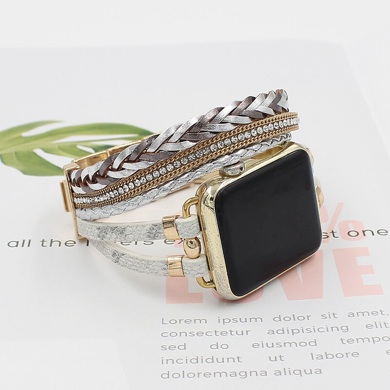 Fashion Leather Bands for Apple Watch Women, Bracelets Jewelry Multilayer Wrap Strap for apple Watch Band 41mm 45mm