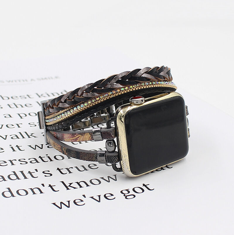 Fashion Leather Bands for Apple Watch Women, Bracelets Jewelry Multilayer Wrap Strap for apple Watch Band 41mm 45mm