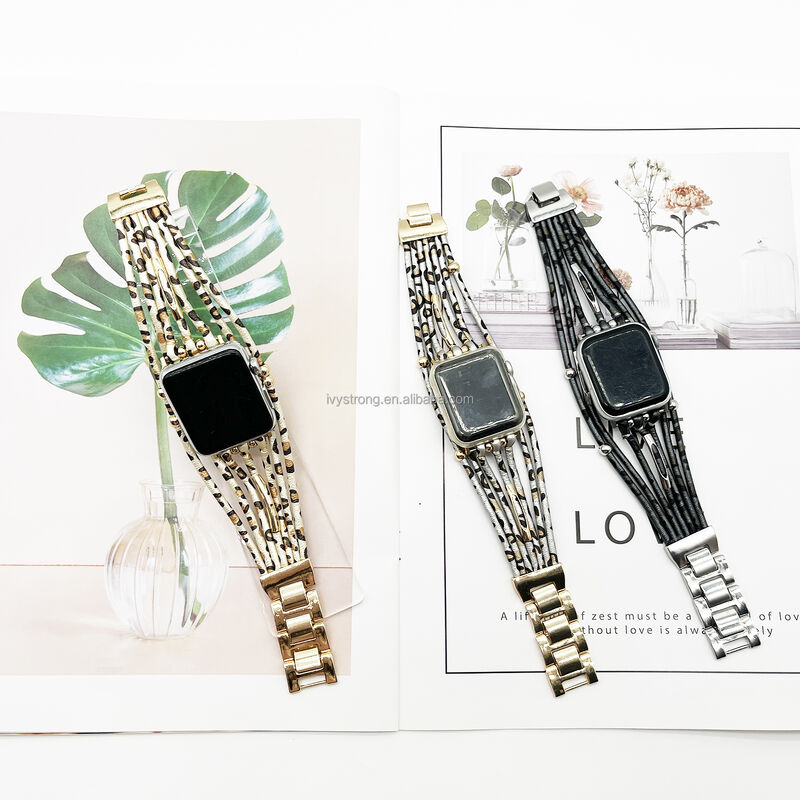 Fashion Leather Bands for Apple Watch Women, Bracelets Jewelry Multilayer Wrap Strap for apple Watch Band 41mm 45mm