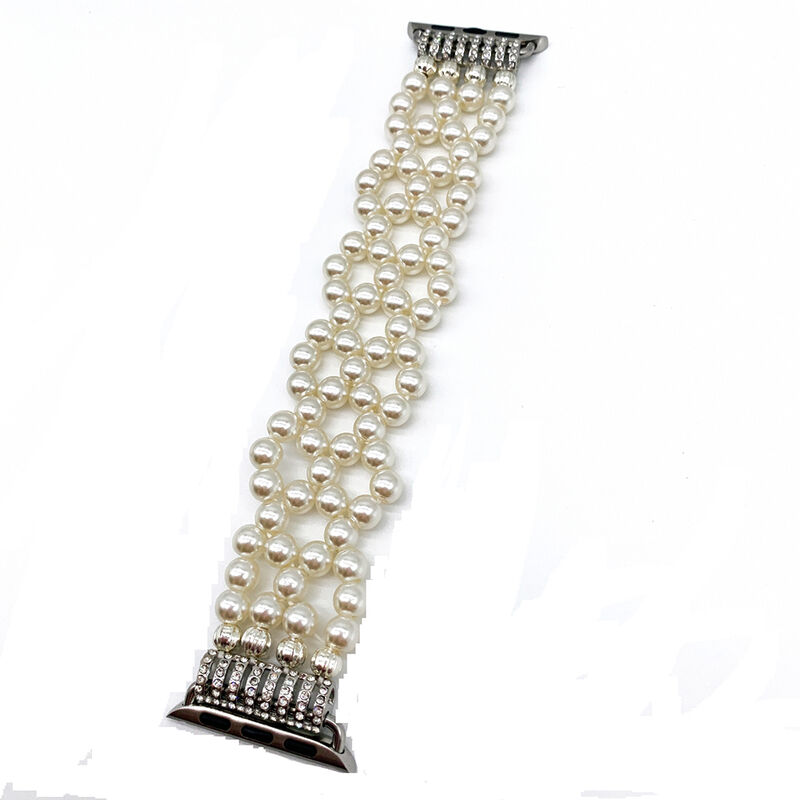 White Pearl Watch Band for Apple Watch 6/5/4/3, Elastic Stretch Handmade Pearl Jewelry Bracelet Replacement Strap
