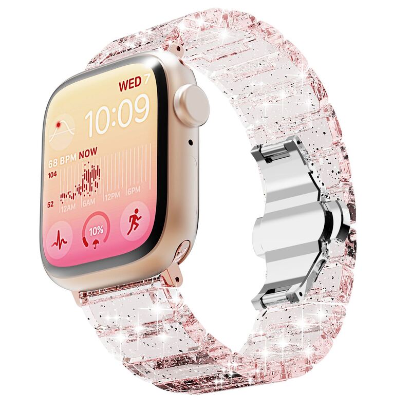 Women Men with Silver Stainless Steel Buckle Bracelet Replacement Band for IWatch Series 4/5/6/7/8 Clear Glitter Strap