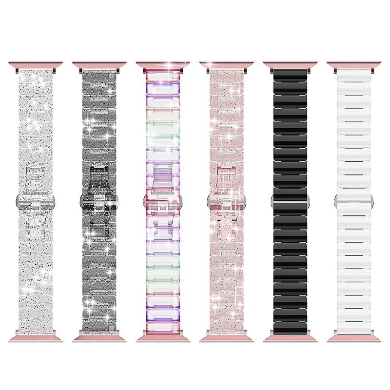Women Men with Silver Stainless Steel Buckle Bracelet Replacement Band for IWatch Series 4/5/6/7/8 Clear Glitter Strap