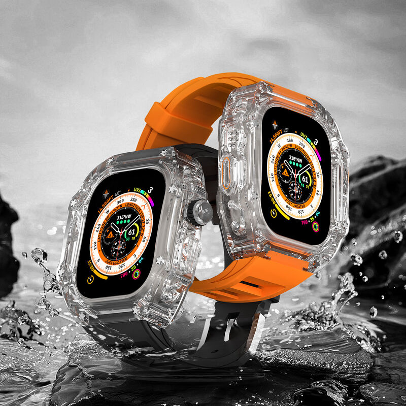 Transparent Watch Case for Apple Watch Band Ultra 49mm 45mm 44mm Rubber Watchband for Iwatch Series 8 7 6 5 4 Modification case