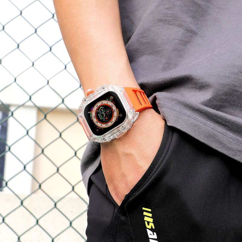 Transparent Watch Case for Apple Watch Band Ultra 49mm 45mm 44mm Rubber Watchband for Iwatch Series 8 7 6 5 4 Modification case
