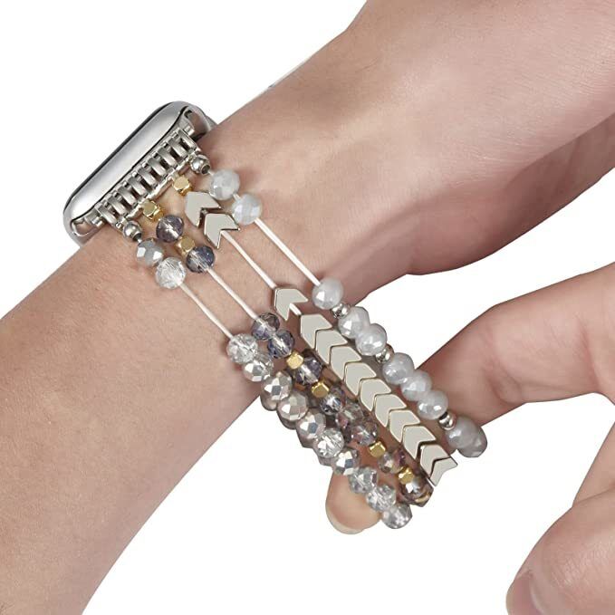 Bead Custom Fashion Designer Jewelry Bands, Girls Glass Crystal Bracelet for Apple Watch Band Strap 41mm 44mm