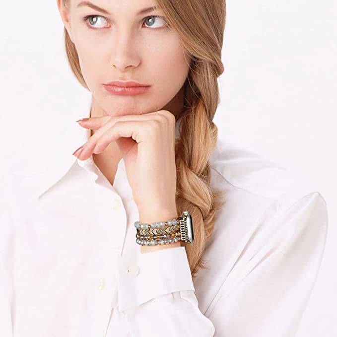 Bead Custom Fashion Designer Jewelry Bands, Girls Glass Crystal Bracelet for Apple Watch Band Strap 41mm 44mm