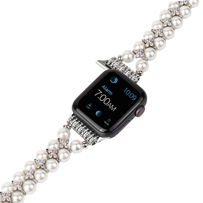 Pearl Bracelet Compatible with Apple Watch Band 38/40/42/44mm, Artificial Elastic Stretch Bling Diamond Jewelry Wristband