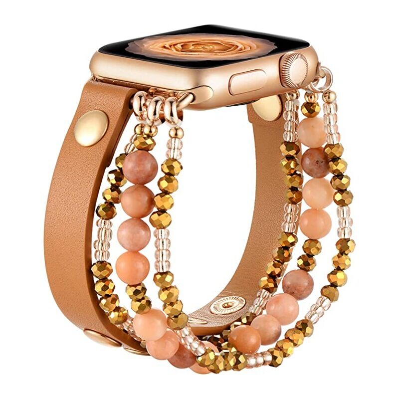 New Fashion Watch Band Beaded Gemstone Bracelet Band For Apple Watch Bands,Women Leather Strap For iWatch 7654321