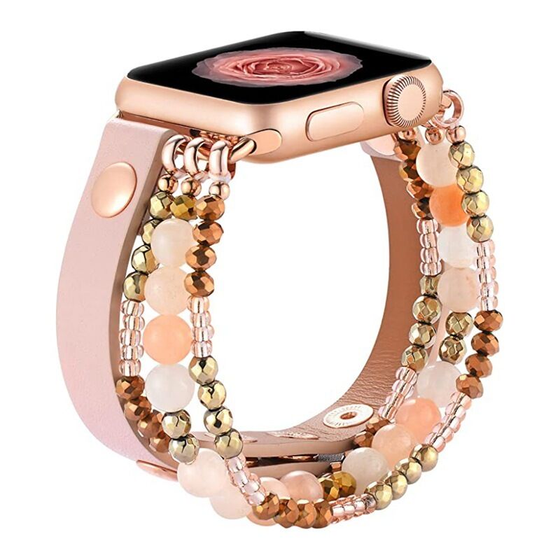 New Fashion Watch Band Beaded Gemstone Bracelet Band For Apple Watch Bands,Women Leather Strap For iWatch 7654321