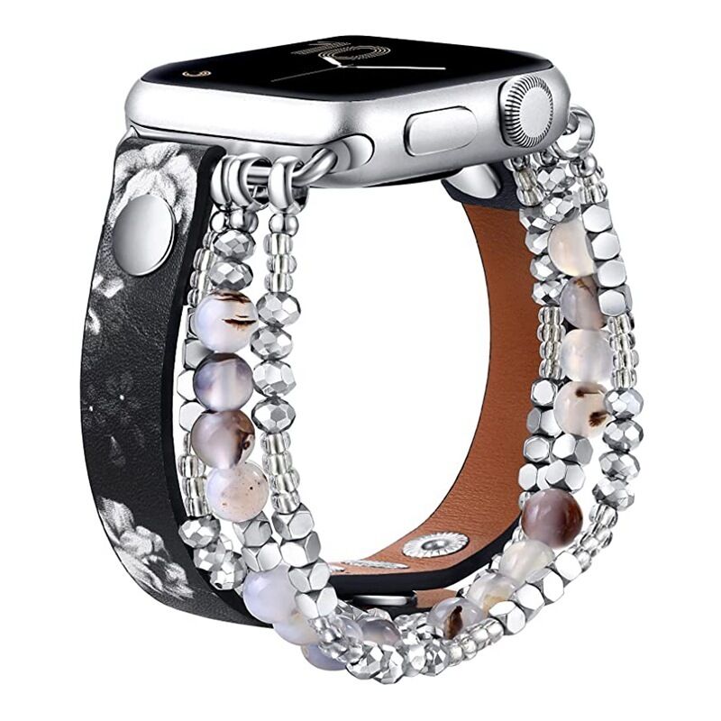 New Fashion Watch Band Beaded Gemstone Bracelet Band For Apple Watch Bands,Women Leather Strap For iWatch 7654321