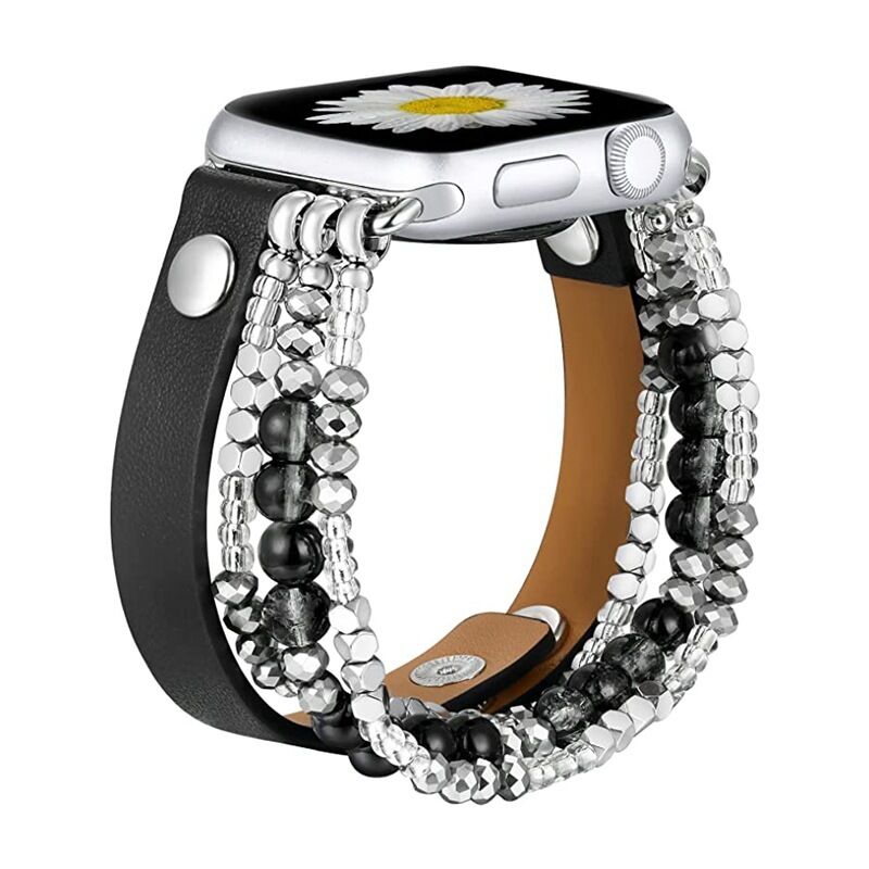 New Fashion Watch Band Beaded Gemstone Bracelet Band For Apple Watch Bands,Women Leather Strap For iWatch 7654321