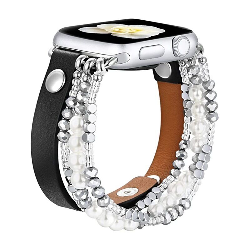 New Fashion Watch Band Beaded Gemstone Bracelet Band For Apple Watch Bands,Women Leather Strap For iWatch 7654321