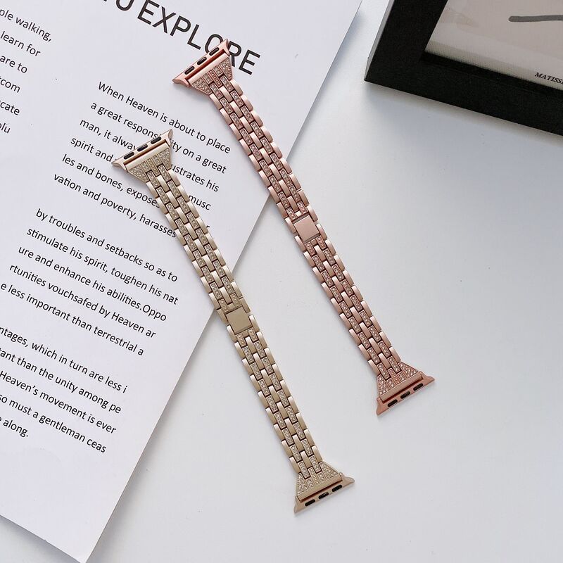 Wrist Watch Straps Women Luxury 5 Beaded Diamonds Slim Metal Watch Band Wrist Strap Fitness for IWatch 38 40 42 44mm