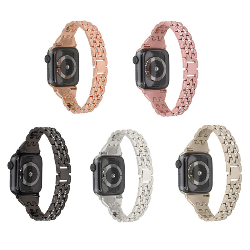 Wrist Watch Straps Women Luxury 5 Beaded Diamonds Slim Metal Watch Band Wrist Strap Fitness for IWatch 38 40 42 44mm