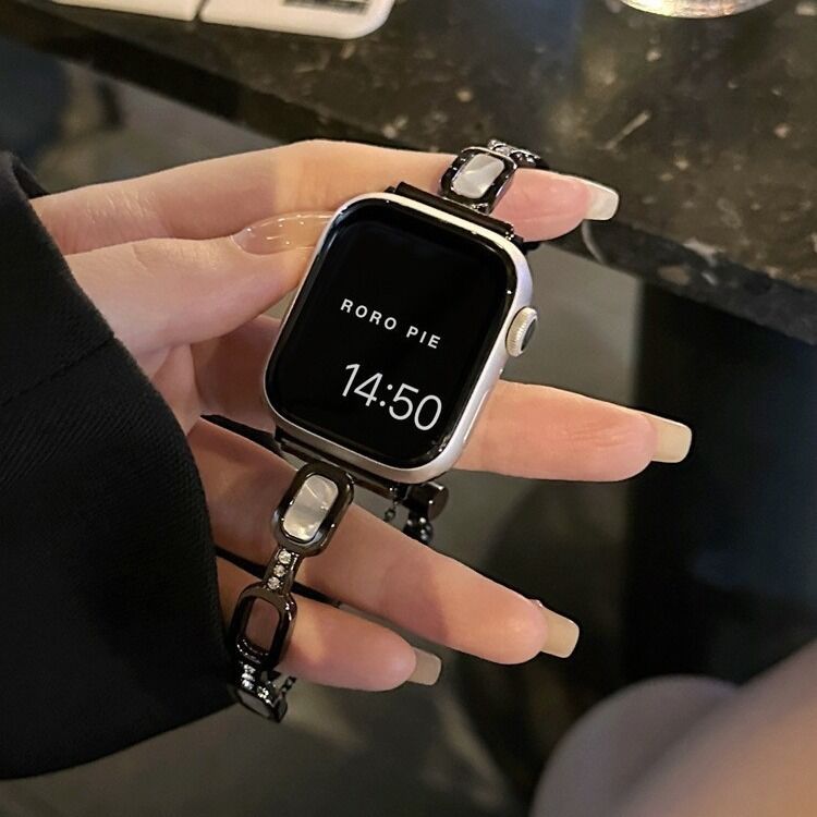 Fashion Stainless Steel Chain Bracelet Shiny Stone Watch Strap for Apple Watch Charming Diamond Watch Band 38/40/41 42/44/ 45/49