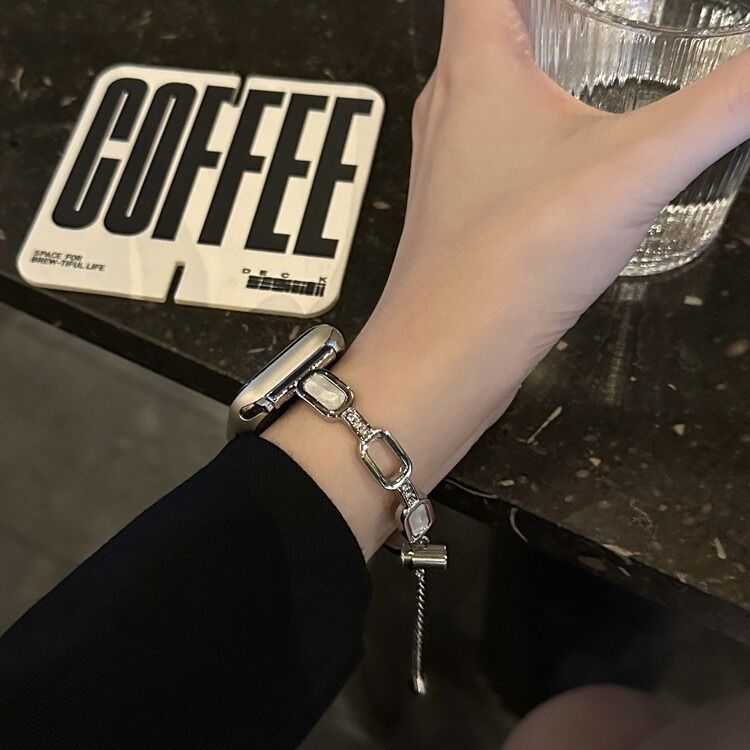 Fashion Stainless Steel Chain Bracelet Shiny Stone Watch Strap for Apple Watch Charming Diamond Watch Band 38/40/41 42/44/ 45/49