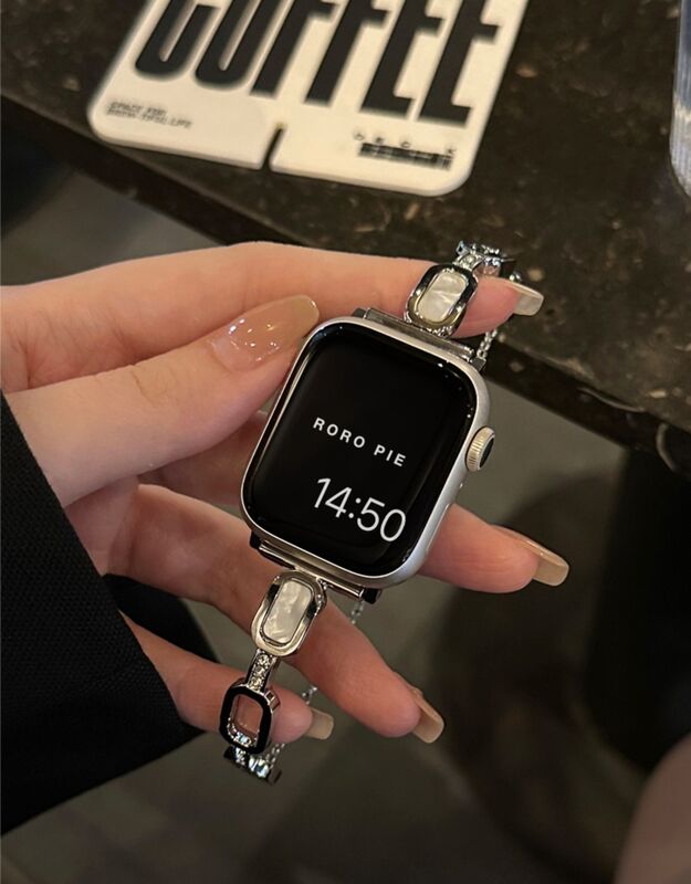 Fashion Stainless Steel Chain Bracelet Shiny Stone Watch Strap for Apple Watch Charming Diamond Watch Band 38/40/41 42/44/ 45/49