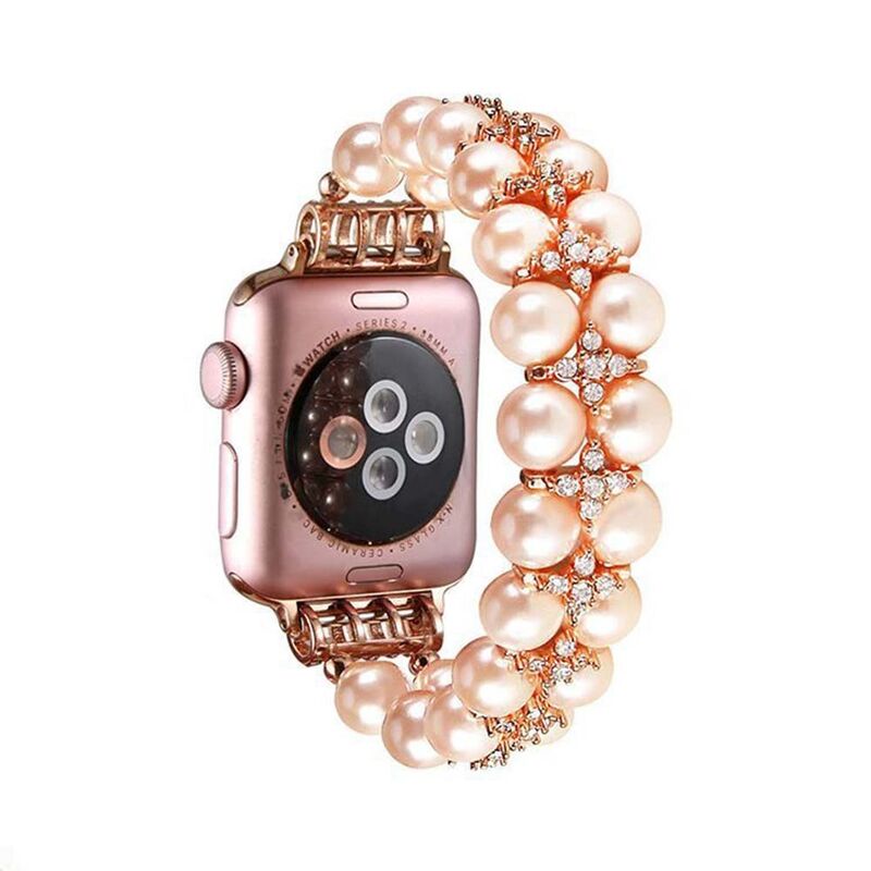 For Apple Watch 3 4 5 6 SE 7 Diamond Jewellery Strap 38 42 mm 44 45mm Double Row Pearl Rhinestone Strap Women Wristband