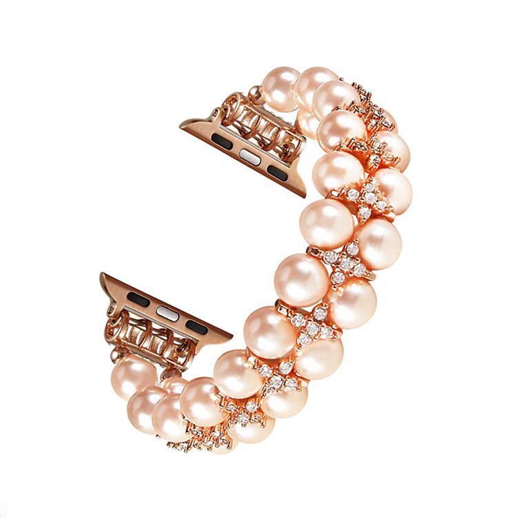 For Apple Watch 3 4 5 6 SE 7 Diamond Jewellery Strap 38 42 mm 44 45mm Double Row Pearl Rhinestone Strap Women Wristband