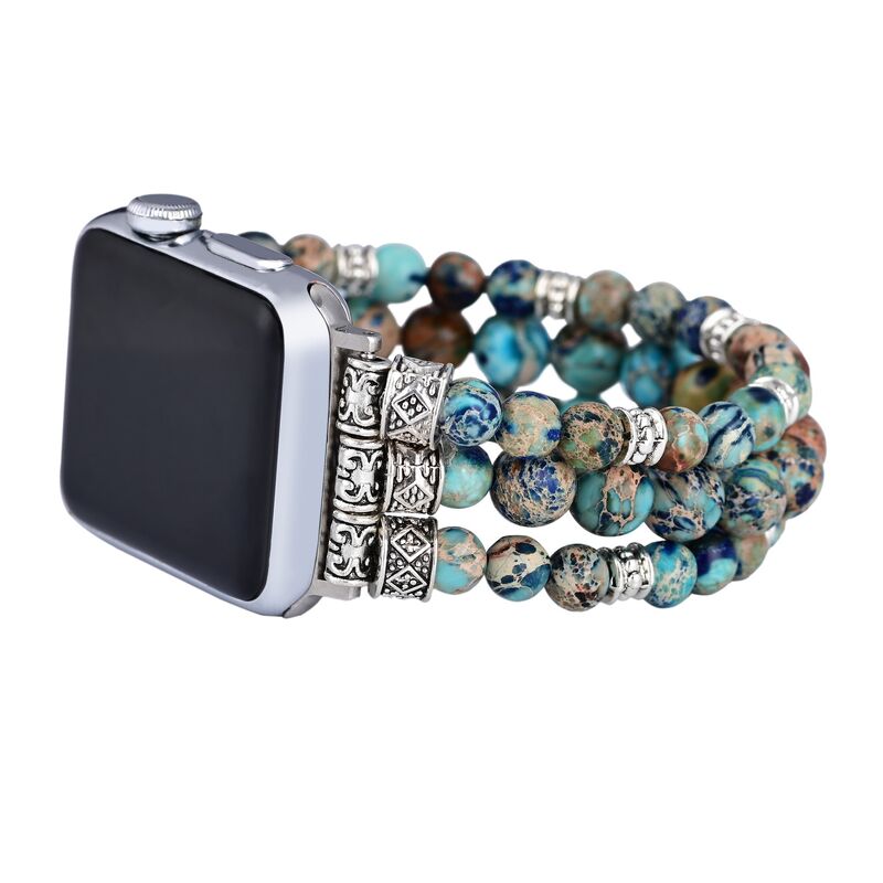 Wholesales Gemstone Jewelry Watch Strap 38mm 45mm Multilayer Beaded Stretchy Bracelet Watch Band for Apple Smart Iwatch