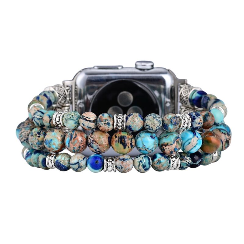 Wholesales Gemstone Jewelry Watch Strap 38mm 45mm Multilayer Beaded Stretchy Bracelet Watch Band for Apple Smart Iwatch