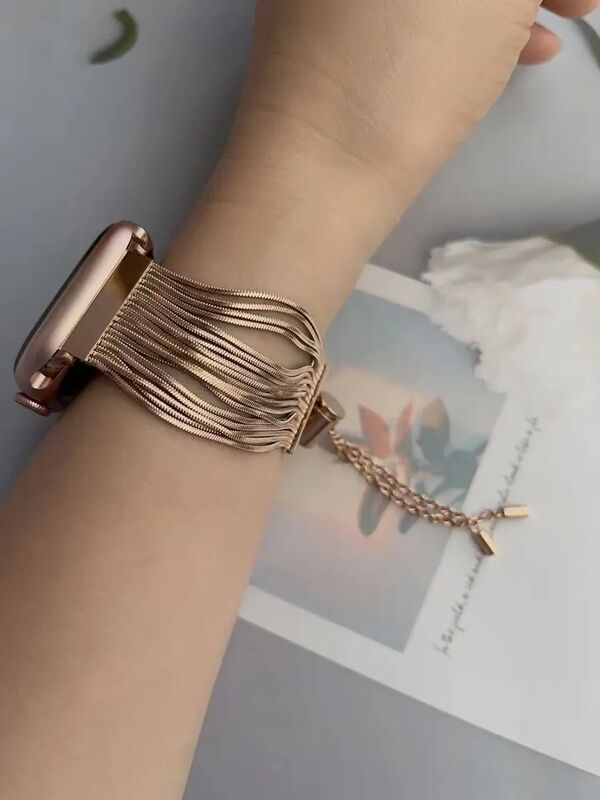 Gold Tassel Design Retractable Women's Bracelet Stainless Steel for Apple Watch Band for Iwatch 8 Ultra 49mm Series 6 Watch Band