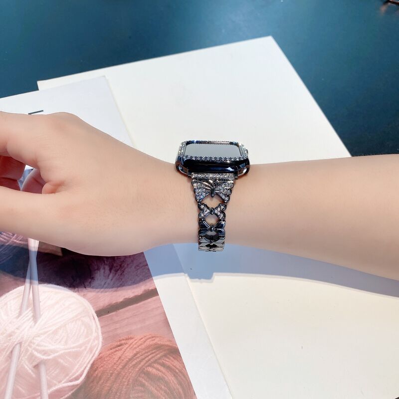 Bling Luxury Diamond Charm Metal Bracelet Band for Apple Watch Band 38/40/41 42/44/45/49 mm Dressy Jewelry Cuff Bracelet Strap