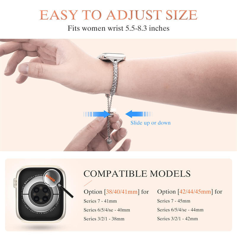 2023 49mm 44mm 40mm 41mm 45mm Fashion Metal Chain Correa Watchband Women Diamond Strap for Apple Watch Ultra Band 8 7 6 SE