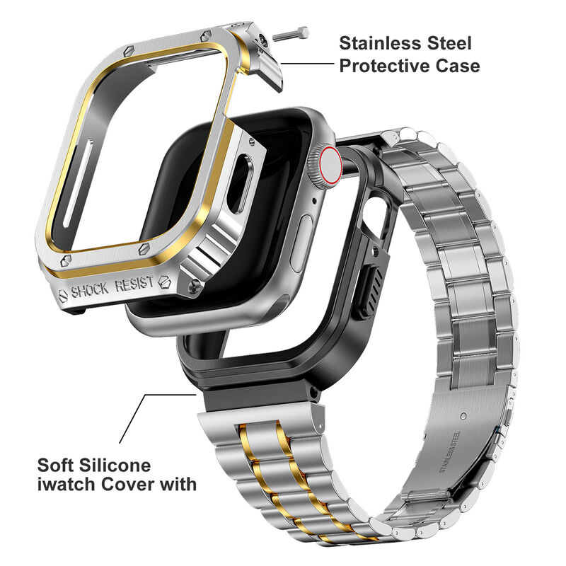 Stainless Steel Straps for Apple Watch Band Charms 45 44 Watch case Cover Accessories for Apple Watch Series 7