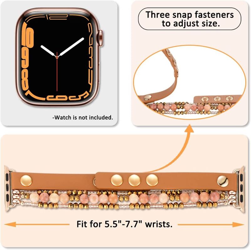 Women Elastic Beaded Band for Apple Watch Strap 49mm 40mm 38mm 41mm Leather Strap for Iwatch Series 8 Ultra 7 6 5 4 3 2