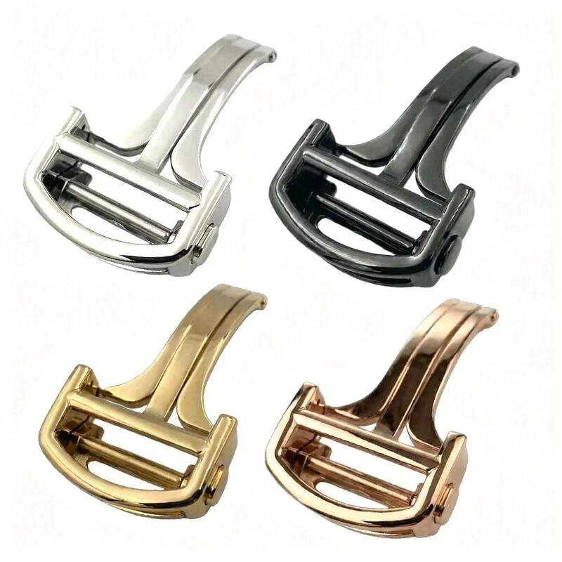 Custom Polishing Rose Gold Black 14mm 16mm 18mm 316L Stainless Steel butterfly Watch Buckle for Cart Watch Folding Clasp
