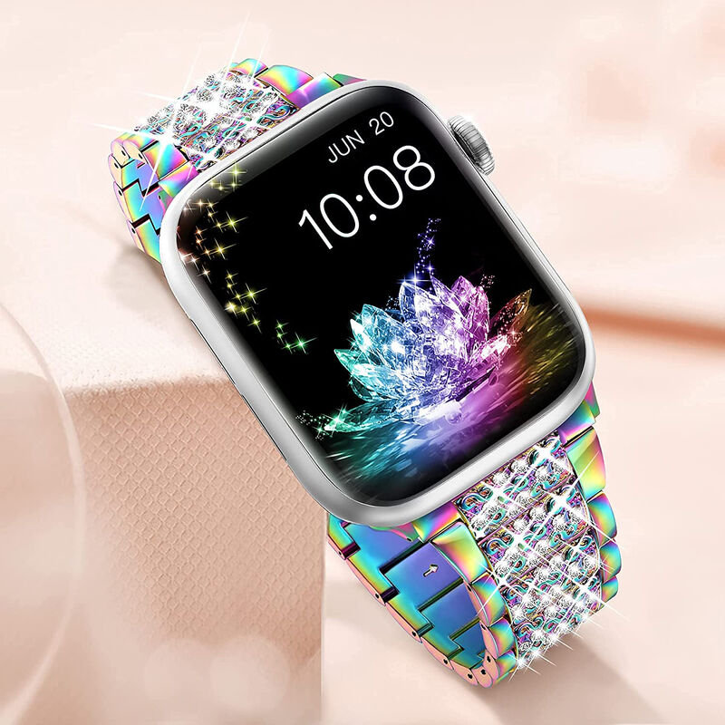 Fashion Luxury Diamond Wristband Metal Stainless Steel Rhinestone Smart Watch Band Straps for Apple IWatch 5 6 7 Se