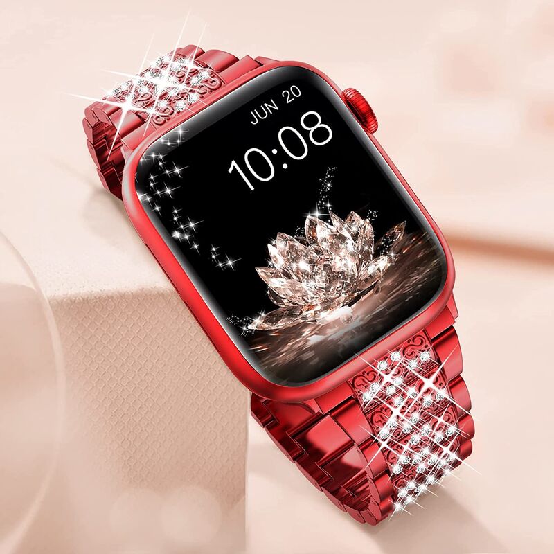 Fashion Luxury Diamond Wristband Metal Stainless Steel Rhinestone Smart Watch Band Straps for Apple IWatch 5 6 7 Se