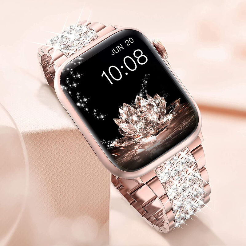 Fashion Luxury Diamond Wristband Metal Stainless Steel Rhinestone Smart Watch Band Straps for Apple IWatch 5 6 7 Se