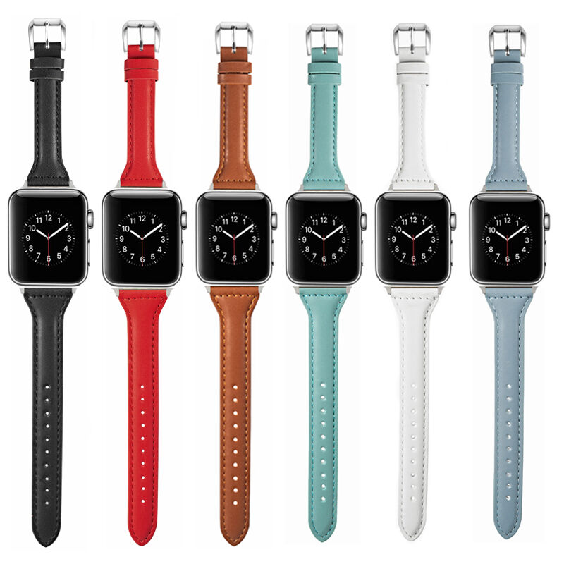 Slim Thin Luxury Genuine Leather Band Women Strap for Apple Watch Series 7 8 41mm 45mm 5 6