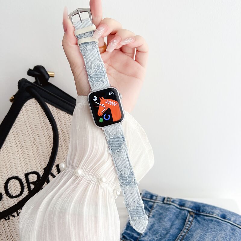 For IWatch Series Wrist Bracelet Cowboy Watch Strap for Apple Watch 38 40 41 42 44 49 45mm Quick Release Denim Jeans Watch Bands