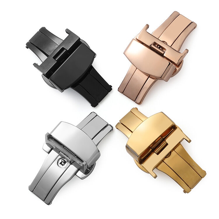 High Quality Wholesale Engrave logo 316l Stainless Steel  Deployment Clasp Butterfly Buckle for Watch Leather Strap