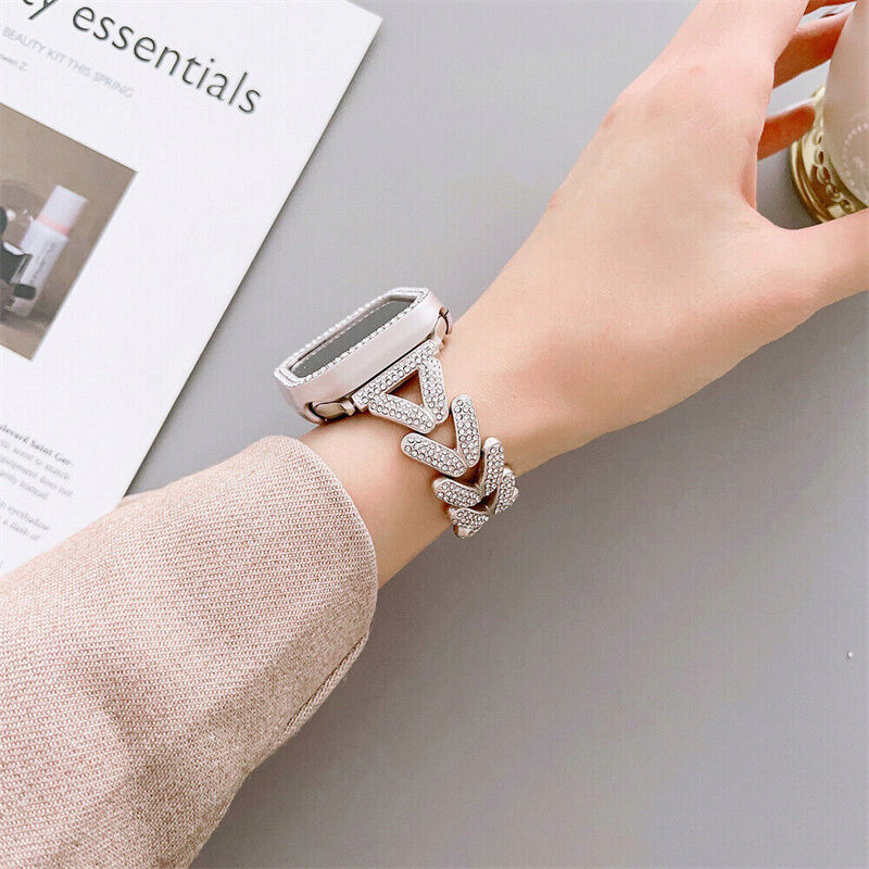 Glitter Bling Metal Watch Band Metal Diamond Luxury Designer Strap Protective Case for Apple Iwatch 3 4 5 6 7 8